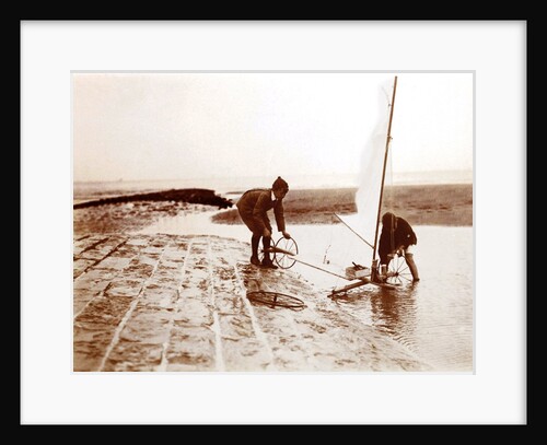 Boys Mending Sand Yacht on Groyne by Andrew Pitcairn-Knowles