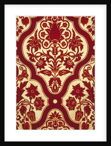 Red pattern of flowers within a medallion on gold by Unknown