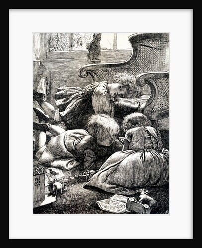Noah's ark illustration showing children playing in the living room by Arthur Boyd Houghton