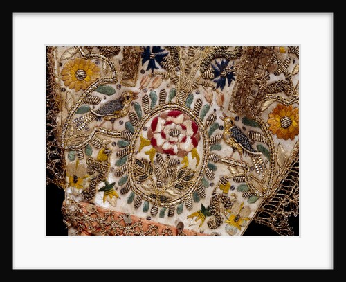 Gloves with a rose in an oval flanked with birds and flowers by Unknown