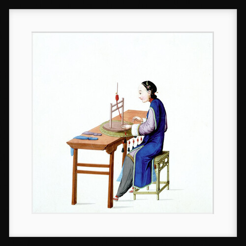 Woman plaiting threads by Unknown