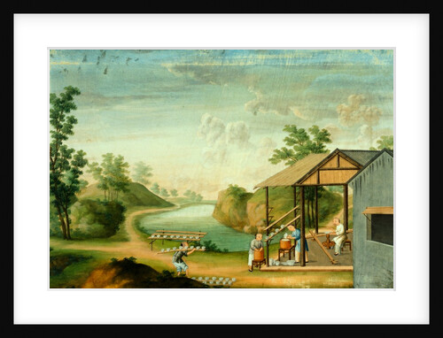 Porcelain manufacturing showing potters glazing by Unknown