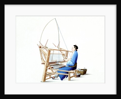 Woman weaving cotton by Unknown