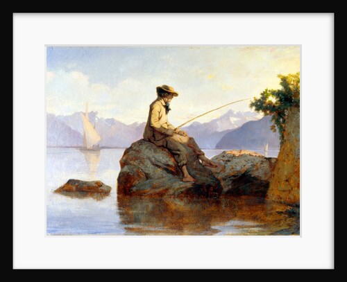 Oil painting of a man fishing by François Bocion