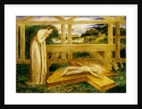 Christ child lying on a cross by William Blake