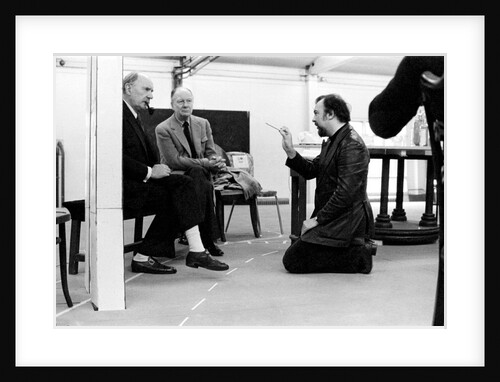 Peter Hall directing John Gielgud and Ralph Richardson in the rehearsal of Harold Pinter's No Man's Land at the Old Vic Theatre by unknown