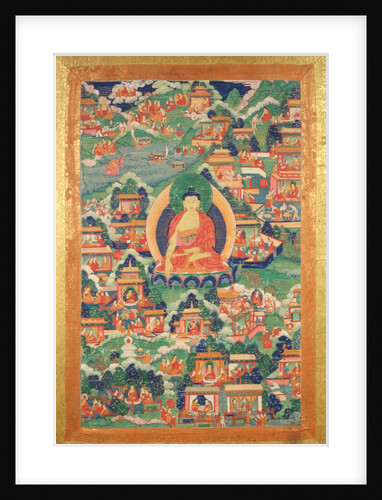 T`Angka depicting The Buddha Sakyamuni with various scenes from his life by Unknown
