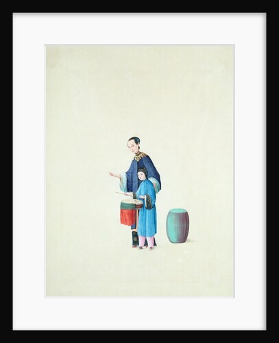 A Woman Teaching a Child to Play a Drum by Unknown