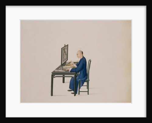 Artisan copying a painting onto the reverse of a sheet of glass. China, late 18th century by Unknown