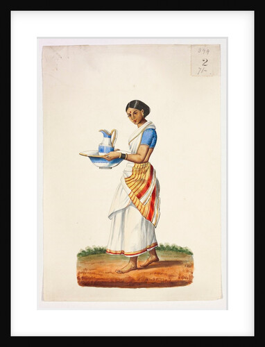 Girl holding a jug and a washbasin. Trichinopoly, India, date unknown by Unknown