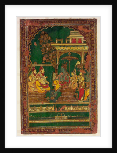 Book cover depicting a ruler on his throne. Madras, India, early 19th century by Unknown
