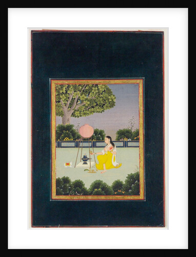 A woman seated before a Shiva lingam. Jaipur, India, 19th century by Unknown