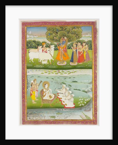 Krishna playing the flute to the gopis. Jaipur, India, 19th century by Unknown