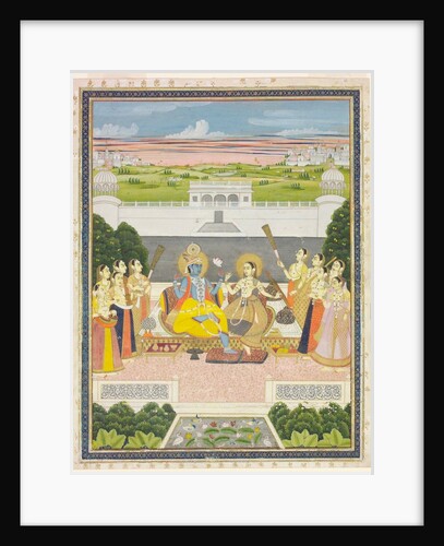 Radha and Krishna with attendants. Jaipur, India, 19th century by Unknown