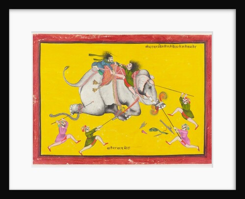 Elephant drivers attempting to secure an enraged elephant. Kota, India, 19th century by Unknown