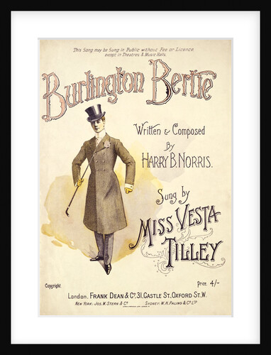 Music sheet cover for the music hall song Burlington Bertie by Norris