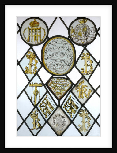 Stained glass quarries depicting the arms of Navarre impaling Champagne by Unknown