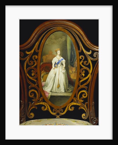 Queen Victoria depicted on a drawing room chair, detail by Henry Eyles