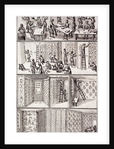Cutting, pasting, alligning and papering with various different floral wallpapers and friezes by H. Clouzet