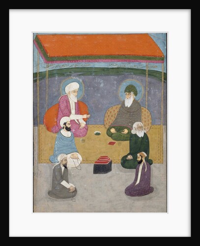 Abdul Qadir and Khwaja Mu`in Al-Din Chisti with other divines seated on a river bank by Unknown