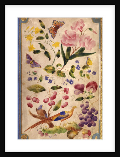 Front cover with flowers, fruits and exotic birds by Elizabeth Leveson-Gower