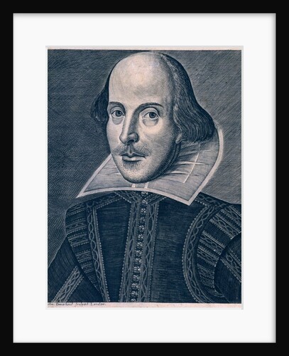Frontispiece showing William Shakespeare on his book Comedies, Histories and Tragedies. England, 1623 by Anonymous