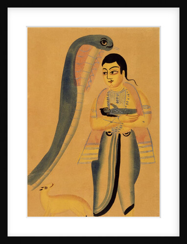 Vasudeva holding his son Krishna in his arms whilst encountering a cobra by Unknown