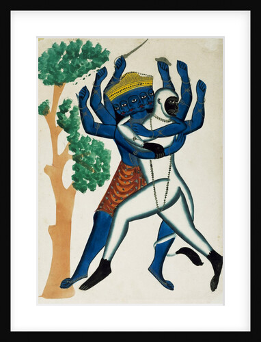 Hanuman Struggling with Ravana. Calcutta, India, late 19th century by Unknown