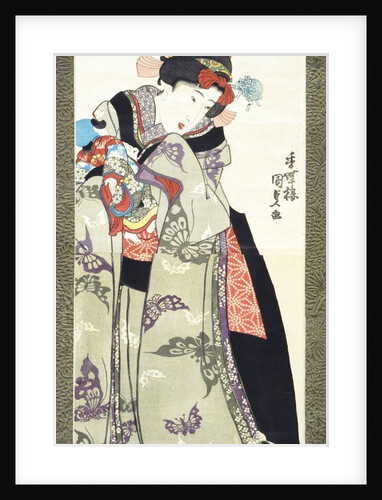 Girl Playing with Doll and a Cat by Unknown
