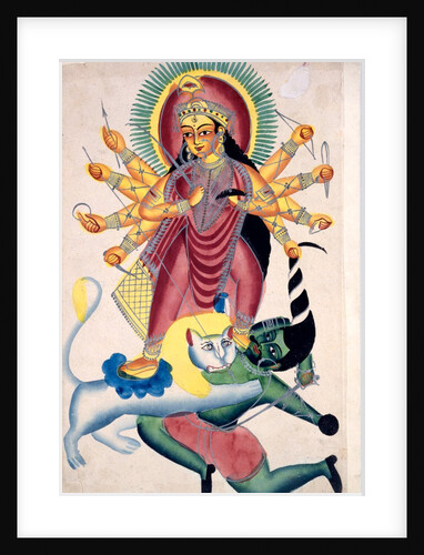 Kalighat painting of Durga Killing Mahishasura. Calcutta, India, mid-19th century by Unknown