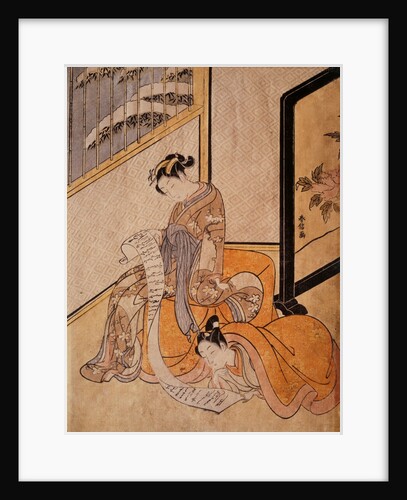 Courtesan and her Lover Reading a Letter, a Parody on an Incident in the Chushingura by Suzuki Harunobu