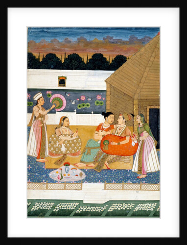 Ladies on a lake-side terrace at sunset. India, 18th century by Unknown