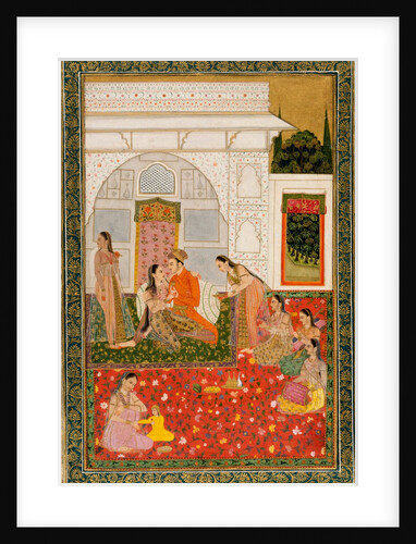 A couple with female attendants and musicians by Unknown
