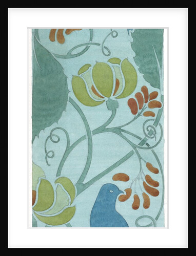 Blue bird with scrolling foliage and flowers by C.F.A. Voysey