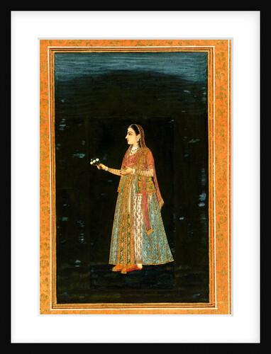 A lady holding a bunch of flowers by Unknown