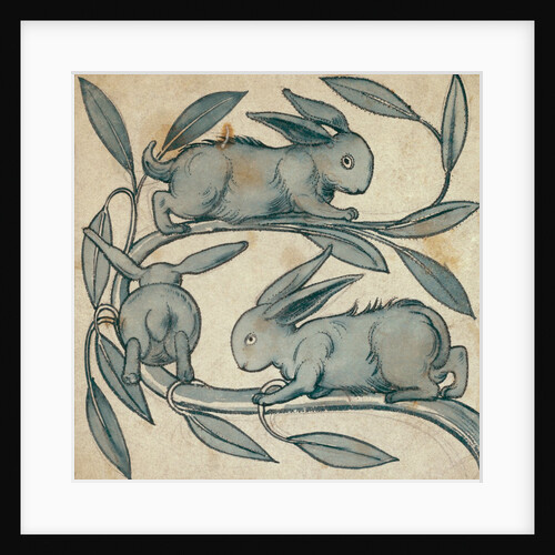 Rabbits running along a branch by William Frend De Morgan