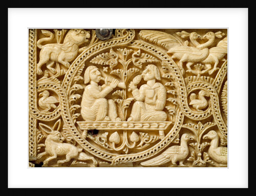 Casket carved with views of musicians & drinkers, detail by Anonymous