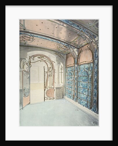 Main entrance showing panelled ceiling and tiled wall by Hector Guimard