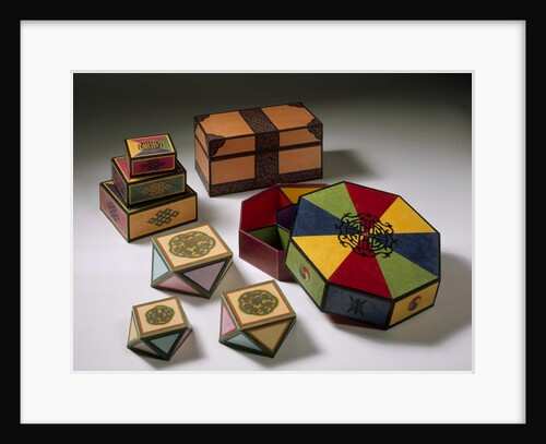 Group of multicoloured Korean boxes by Jin-sun Kim