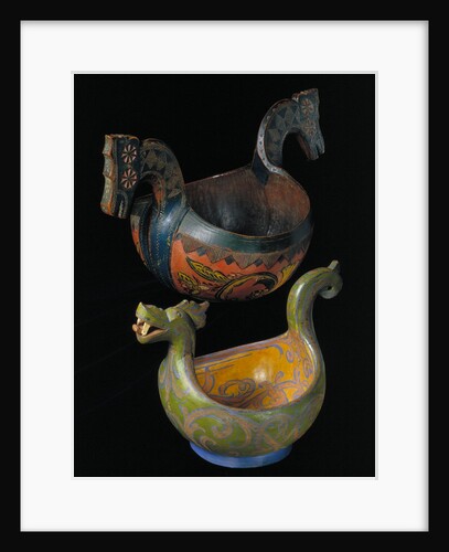 Two Ceremonial drinking vessels with horses head handles by Unknown