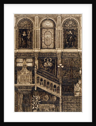 Panelled interior with staircase by Anonymous
