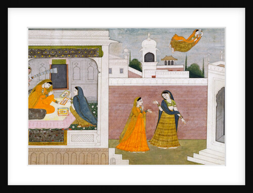 Usha looking at portraits. Kangra, India, early 19th century by Unknown