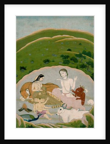 Shiva and Parvati with their children on Mount Kailasa. Gulerc, India, mid-18th century by Unknown