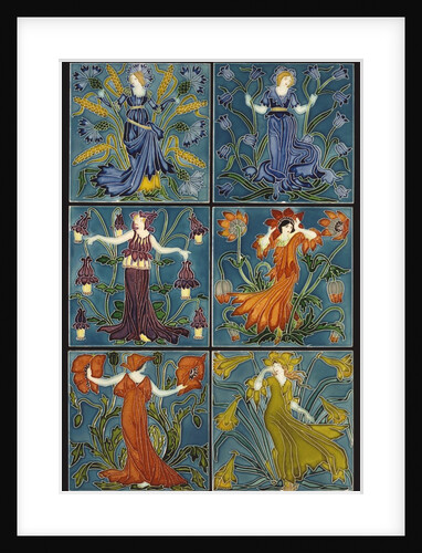 Six tiles depicting Flora's Train by Walter Crane