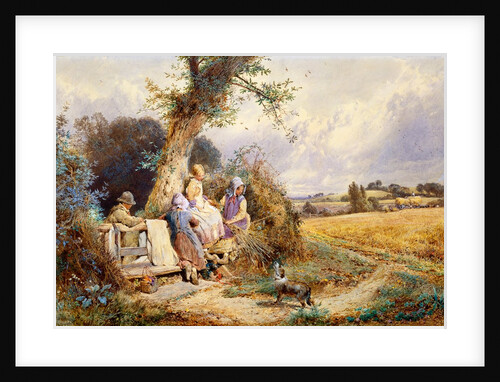 Young Gleaners Resting by a Stile by Miles Birket Foster