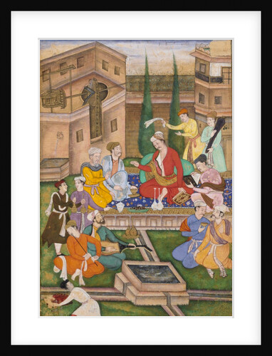 Akbar seated in a courtyard being entertained by Unknown