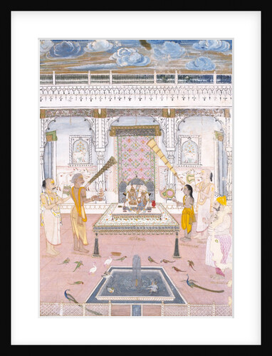 Raja Madho Singh worshipping at a Krishna shrine by Unknown