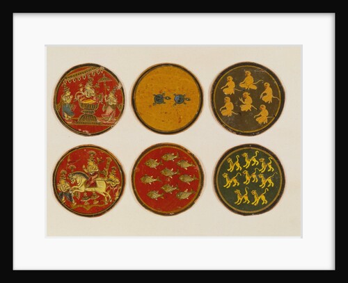 Six playing cards from a set of 121. Kurnaul, India, 19th century by Unknown