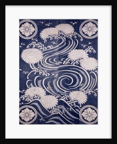 Futon cover with chrysanthemums and waves by Anonymous