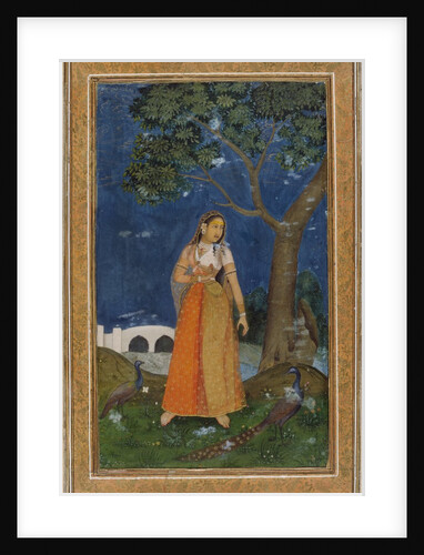 A lady with peacocks at night. India, 17th century by Unknown